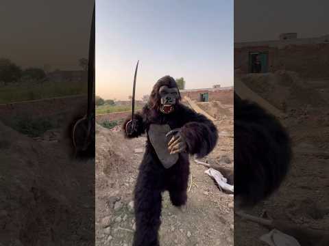 Gorilla inside the turnel with two mans