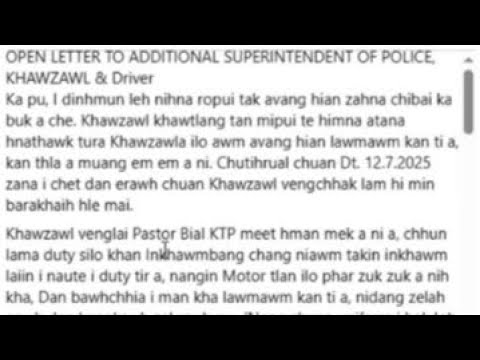 Khawzawl ASP in Open Letter Tlangval hnen atangin a dawng ta riap mai