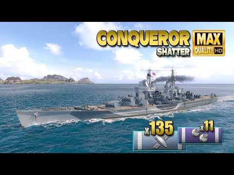 Battleship Conqueror  MVP on map Shatter   World of Warships