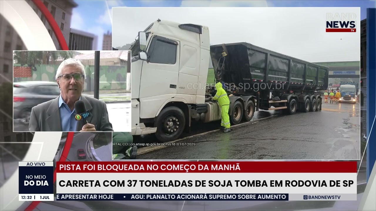 Carreta com 37 toneladas de soja tomba em rodovia de SP | BandNews TV