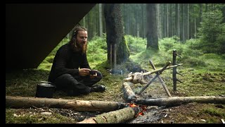 3 days solo bushcraft trip - canvas tarp, featherstiks, ajustable pothanger, roasted chicken etc