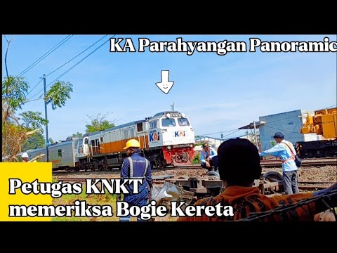 BOGIE KERETA PEMBANGKIT KA PURWOJAYA DI PERIKSA PETUGAS KNKT