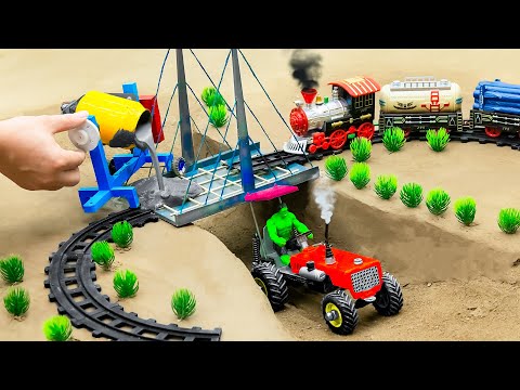 Diy tractor making mini concrete bridge for train safety science projects | concrete mixer truck