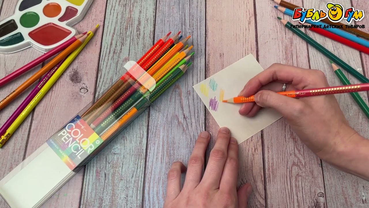 Карандаши JUNGER двухсторонние 12шт 24цвета - видео