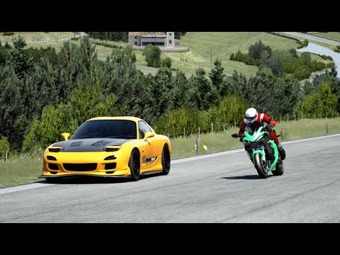 Kawasaki Ninja H2 SX vs Mazda RX-7 at Old SPA