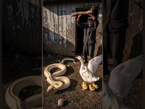 She Didn't Stand a Chance! Goose & Chicks Trapped by Massive Python 🚨 (Grandma's Heroic Save)