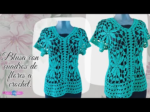 Blusa con cuadros de flores a crochet #crochet #tejer #tutorial