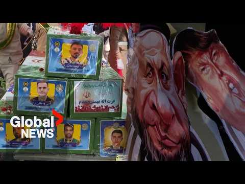 YouTube video thumbnail: Iranians Burn Israeli, US Flags, Attend Funeral of Top Generals Killed in War on Iran