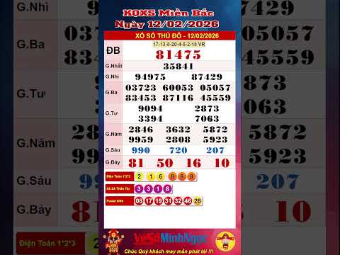 Xổ Số Miền Bắc, XSMB ngày 12/02/2026, Trực Tiếp KQXS , Xổ Số Hà Nội , KQXS Miền Bắc