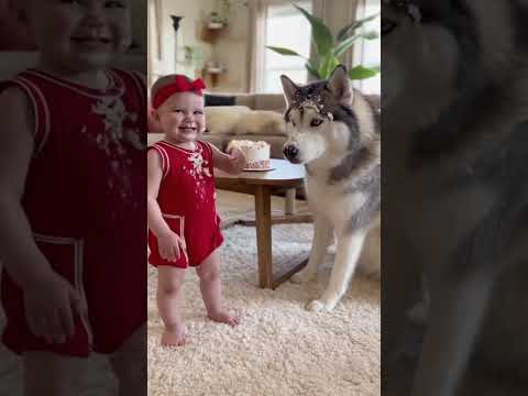 #BabyAndDog #HuskyLife #CakeSmash #FunnyPets #CuteAnimals #PetHumor #MischievousDuo #HomeSweetHome