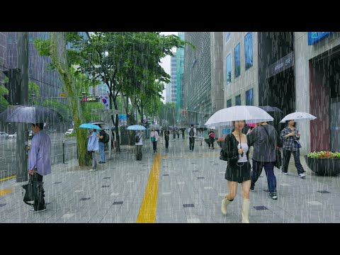 장마 시작된 강남 출근길 비 내리는 풍경, 강남역-역삼역-선릉역-삼성역-코엑스 도시 백색소음, 서울 강남 여행, 강남역, 빗소리 ASMR, 서울 트래블 워커.