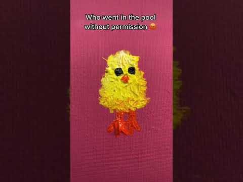 Who did it? A painting of chicks, who went in the pool without permission?? #art #painting