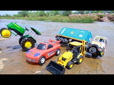 Tata Truck Trailer Accident Pulling Out JCB Bugatti Car John Deere Tractor ? Jcb Gadi Cartoon CS Toy