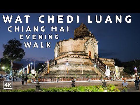 WAT CHEDI LUANG TEMPLE CHIANG MAI | Most Beautiful Historic Buddhist Temple At Night in  Thailand 4K