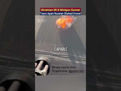 Ukrainian Mi-8 Helicopter Shoots Down Russian Shahed-136 Drone! #mi8 #minigun #M134 #shahed #drone