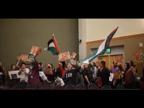 Pro-Palestine Protesters speak at final Regents meeting of the semester.