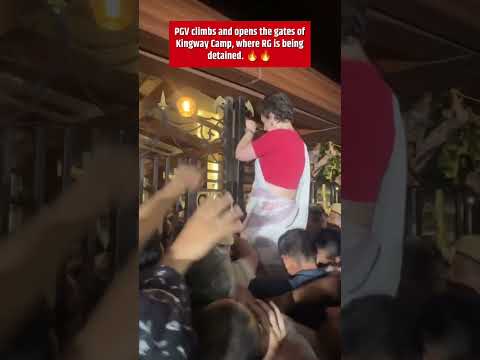 Priyanka Gandhi Ji climbs over the barricades and opens the gates <strong>of</strong> Kingsway Camp, <strong>where</strong> LoP Ra