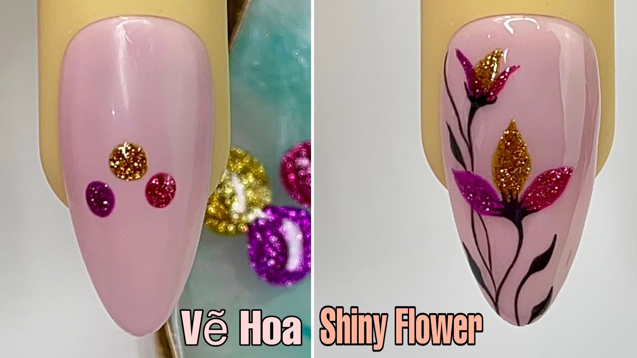 Shiny Flower Nail Art Step-by-Step For Beginner
