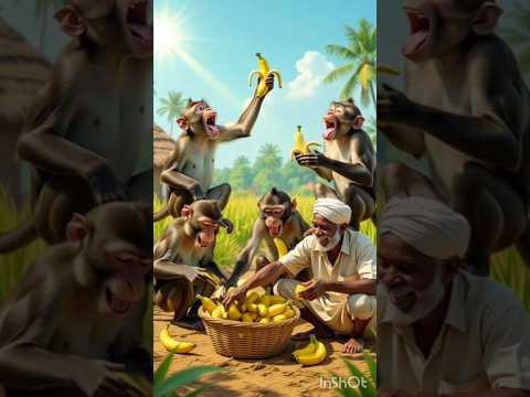 "बंदरों ने किसानों का खाना चुराया 😱 लेकिन आगे जो हुआ हंसा देगा 😂,, #funny #ai #shorts #cartoon