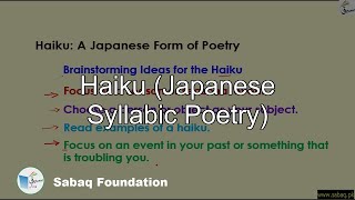 Haiku (Japanese Syllabic Poetry)