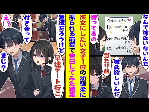 【漫画】『彼女にしたい女子ランキング』で２位に大差をつけて女王に輝いた幼馴染。実は彼氏を募集中らしいので、地味男子な俺が振られる前提で告白してみた結果→「デートはいつにする？」と意外な返事が！？