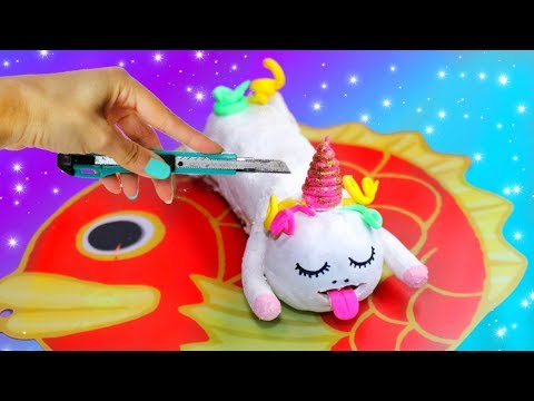 ¿QUÉ HAY DENTRO DE UN UNICORNIO? slime? cortando y abriendo a un unicornio comilón