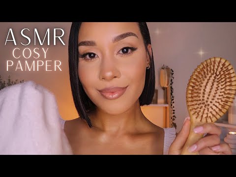 ASMR Cozy Winter Pampering 🌙 Personal Attention RP | Hair Brushing, Tea, Skincare & Sleep Countdown