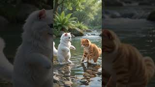 two cats dancing in river