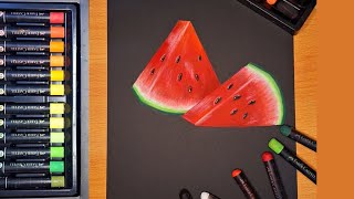 Tutorial menggambar semangka menggunakan Black Edition Oil Pastel Faber-Castell