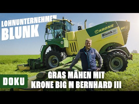 Lohnunternehmen BLUNK : Gras mähen mit Krone Big M Bernhard III (LOHNUNTERNEHMEN,TRAKTOREN)