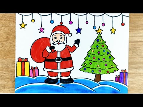 Merry Christmas drawing easy| Santa Claus drawing | Christmas Tree drawing | Merry Christmas poster