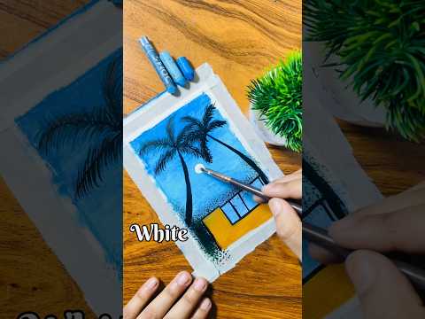 Easy Scenery Drawing💙😱#drawing#shorts