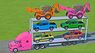 mini cars of colors ! mini police cars , loaders transporting with trucks ! farming simulator 22