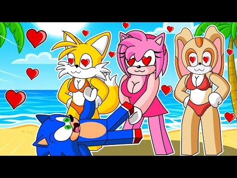 AMY y TAILS ARRASTRAN A SONIC en LA PLAYA! SONIC en ROBLOX