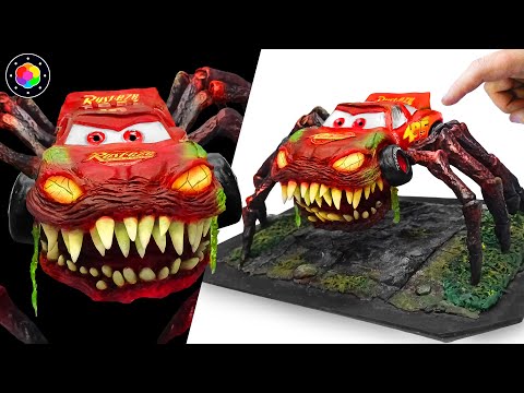 ¡Esculpiendo a MONSTER MCQUEEN! 🚗 (PESADILLA sobre RUEDAS) Escultura Plastilina | PlastiVerse