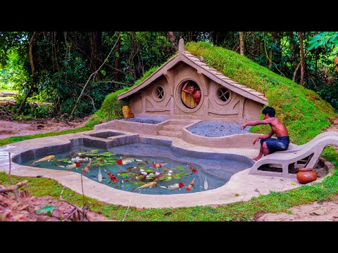 Build The Most Amazing Underground Roof Grass Hobbit House With Fish Pond