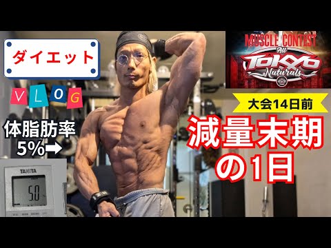 体脂肪率5%の男の減量末期の1日【ボディビル大会14日前】#ダイエット #筋トレ #vlog