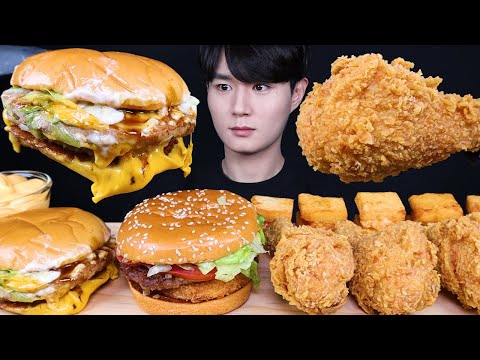불고기버거 멘보샤 황금올리브 치킨 먹방ASMR MUKBANG BULGOGI CHEESEBURGERS & FRIED CHICKEN チキン プルコギバーガー eating sounds