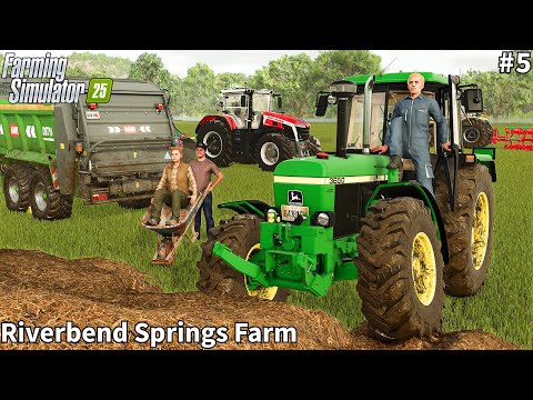 Feeding Animals & Spreading Manure, Plowing With Two Tractors│Riverbend Springs│FS 25│Timelapse#5