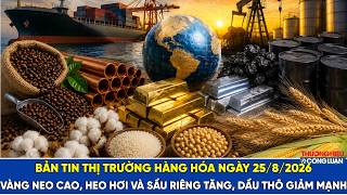  Bản tin thị trường hàng hóa 25/8/2026: Vàng neo cao, heo hơi và sầu riêng tăng, dầu thô giảm mạnh