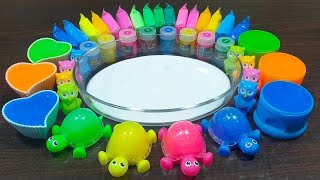 Rainbow clay ! Mixing random things into glossy slime ! Relaxing slime videos !!!