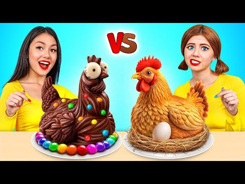 Tantangan Makanan Asli vs Makanan Cokelat | Kompetisi Cokelat & Memasak Permen oleh X-Challenge