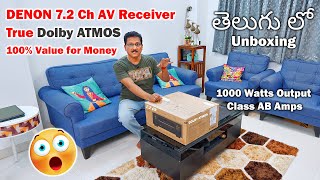 Denon 7.2 Ch AV Receiver True Dolby Atmos 1000 Watts 😱 Unboxing in Telugu...