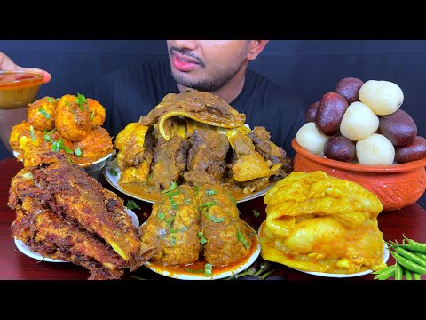 ASMR: Most Oily Mutton Fat Curry, Spicy Beef Chaap Curry, Egg Curry, Roshgollah, Fish Fry with Rice