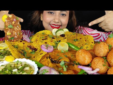 UNCUT MUKBANG‼️😉EATING DAHI PARATHA🔥DHABA STYLE ALOO TAMATAR🌶PANIPURI🥵ll UNCUT MUKBANG+ ASMR🤤😋