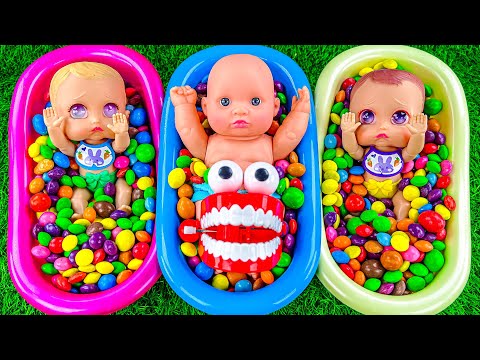 Oddly Satisfying Video | Full of Three Rainbow BathTubs Candy with Funny Jaw | Cutting ASMR Sound