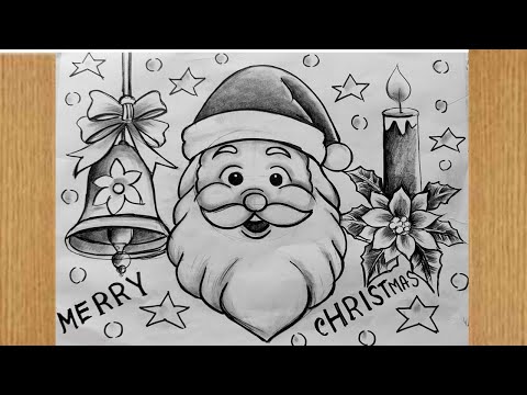 merry christmas drawing easy with pencil sketch,santa claus drawing,how to drtaw christmas bell,