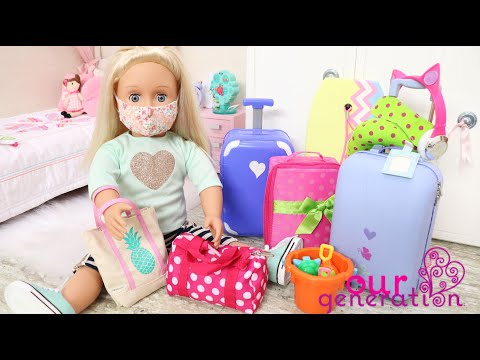 OUR GENERATION DOLL PACKING BAGS TO TRAVEL TO THE BEACH