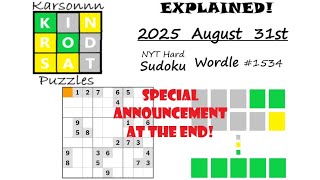 Wordle 1534 & NYT Hard Sudoku - 31st August 2025