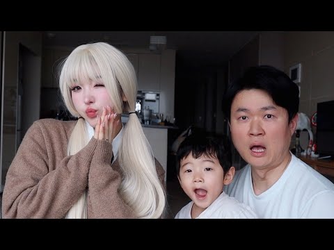 청순했던 일본인아내가 처음으로 금발의 갸루가 되어 나타난다면?! 남편과 아기의 반응이..